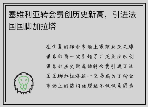 塞维利亚转会费创历史新高，引进法国国脚加拉塔
