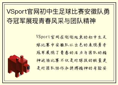 VSport官网初中生足球比赛安徽队勇夺冠军展现青春风采与团队精神
