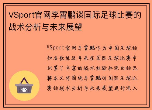 VSport官网李霄鹏谈国际足球比赛的战术分析与未来展望