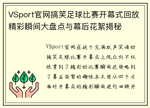 VSport官网搞笑足球比赛开幕式回放精彩瞬间大盘点与幕后花絮揭秘