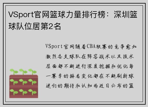 VSport官网篮球力量排行榜：深圳篮球队位居第2名