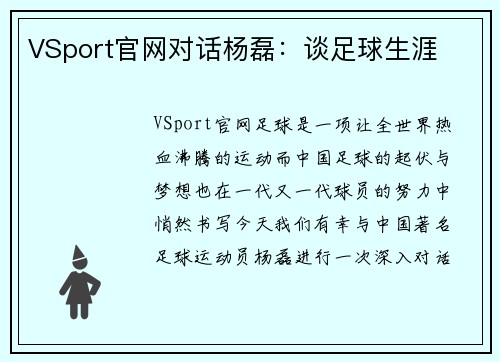 VSport官网对话杨磊：谈足球生涯