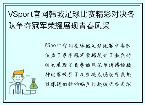 VSport官网韩城足球比赛精彩对决各队争夺冠军荣耀展现青春风采