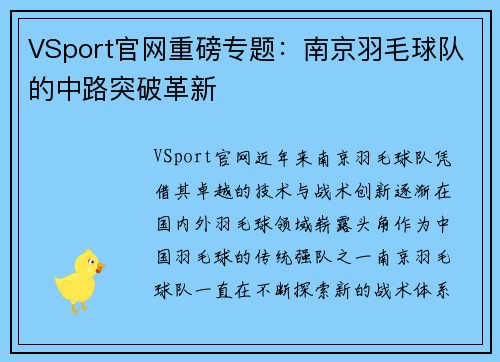 VSport官网重磅专题：南京羽毛球队的中路突破革新
